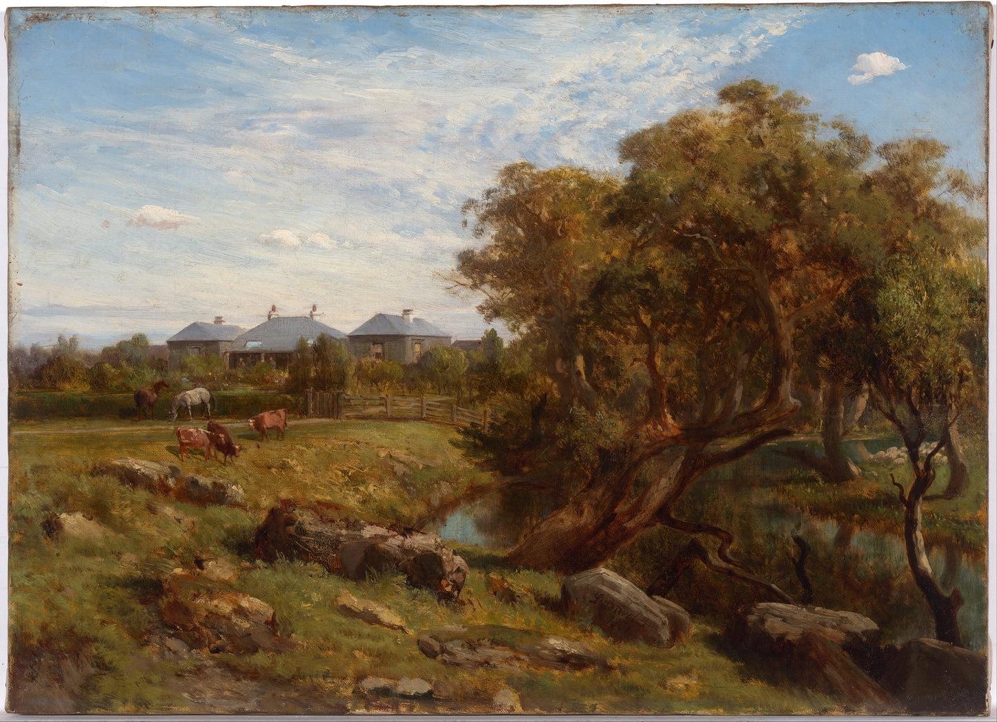 Terrinallum House and Emu Creek from near the Lower Garden Gate, vintage artwork by Louis Buvelot, A3 (16x12") Poster Print