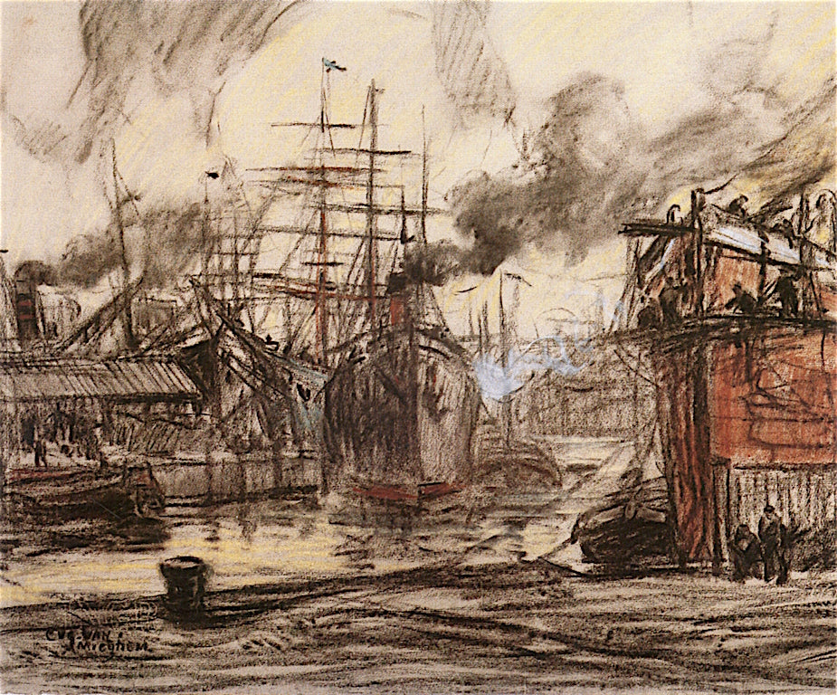 Steamboats and Three-Masters, vintage artwork by Eugeen van Mieghem, 12x8" (A4) Poster
