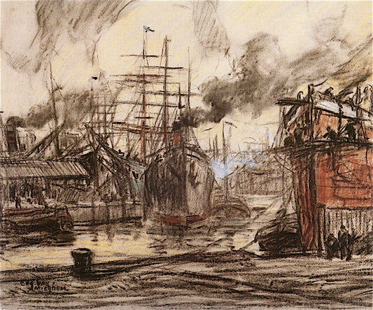 Steamboats and Three-Masters, vintage artwork by Eugeen van Mieghem, 12x8" (A4) Poster