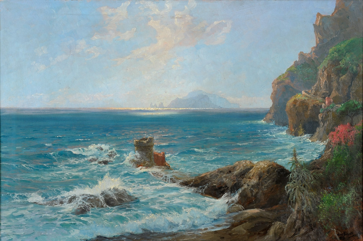 Coastal scene with views of Capri by Hans Bohrdt,A3(16x12")Poster