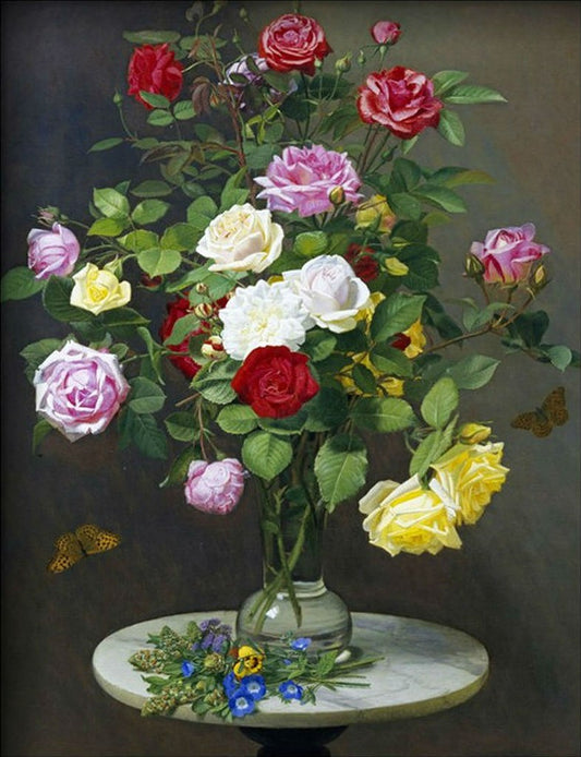A bouquet of roses on a marble table, vintage artwork by Otto Didrik Ottesen, A3 (16x12") Poster Print