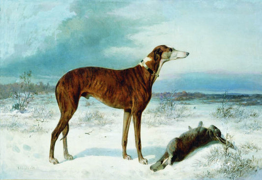 A Dog and Hare, vintage artwork by Nikolai Sverchkov, A3 (16x12") Poster Print