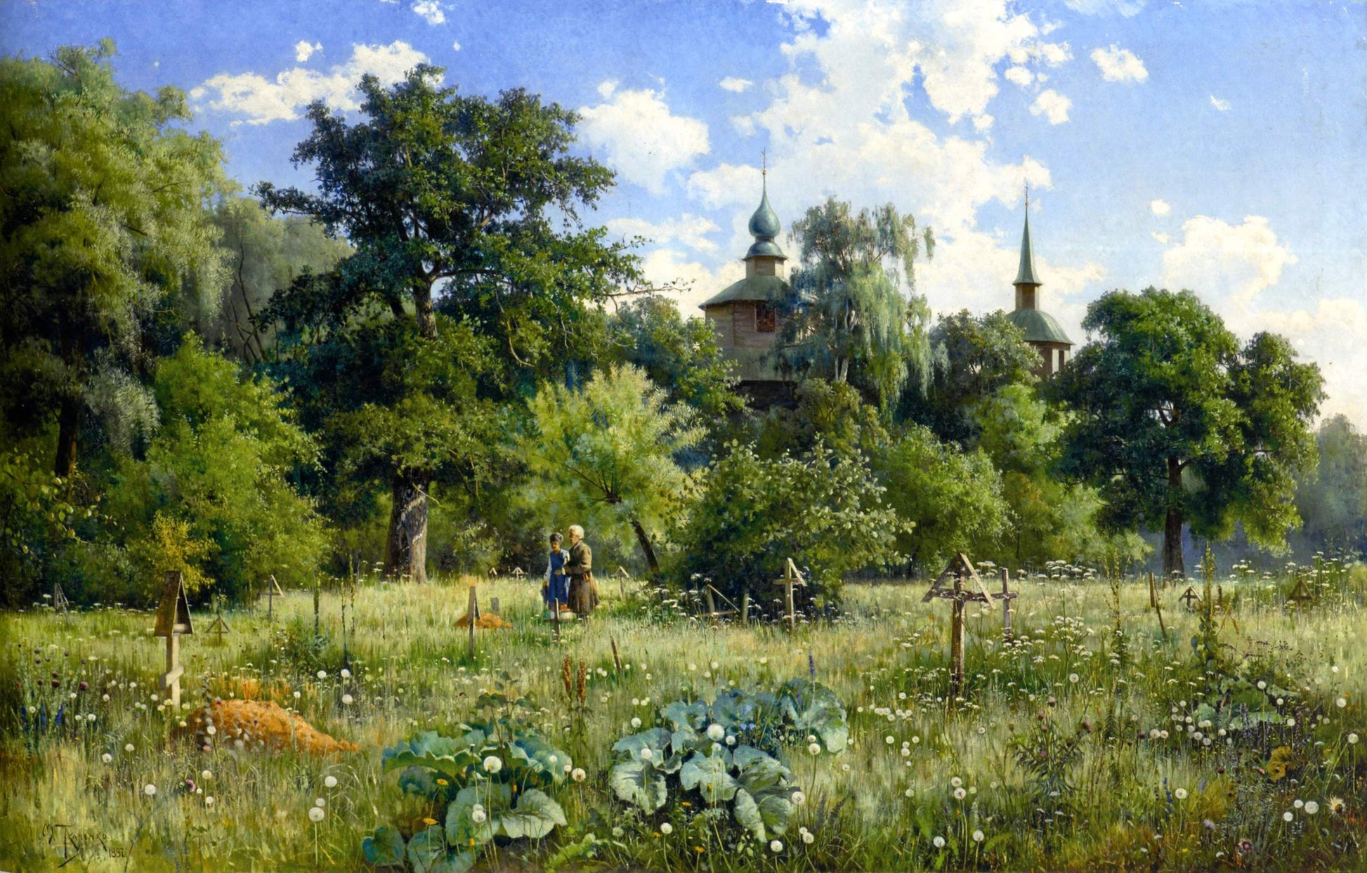 Village Cemetery, vintage artwork by Mikhail Tkachenko, 12x8" (A4) Poster