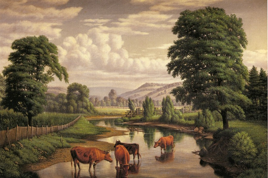 Cows Watering, vintage artwork by Levi Wells Prentice, 12x8" (A4) Poster