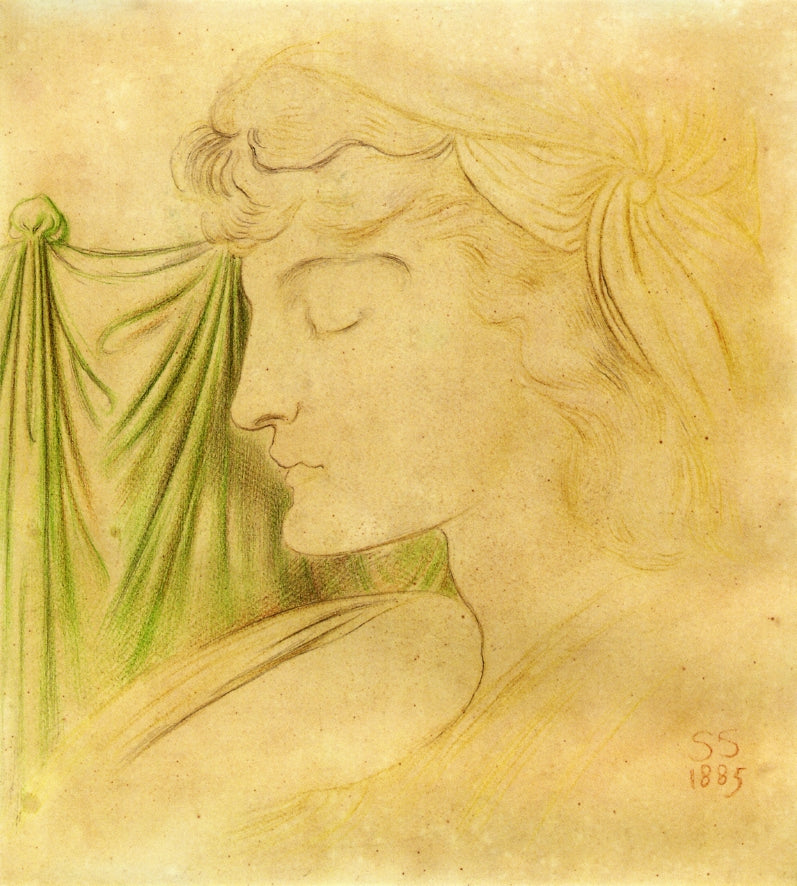 Woman's Head in Profile with Drapery, vintage artwork by Simeon Solomon, 12x8" (A4) Poster