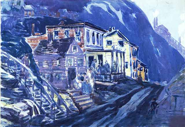 Mining Village No. 3, vintage artwork by George Luks, 12x8" (A4) Poster