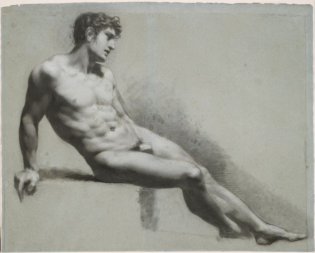Male Nude Figure Resting, vintage artwork by Pierre-Paul Prud'hon, 12x8" (A4) Poster