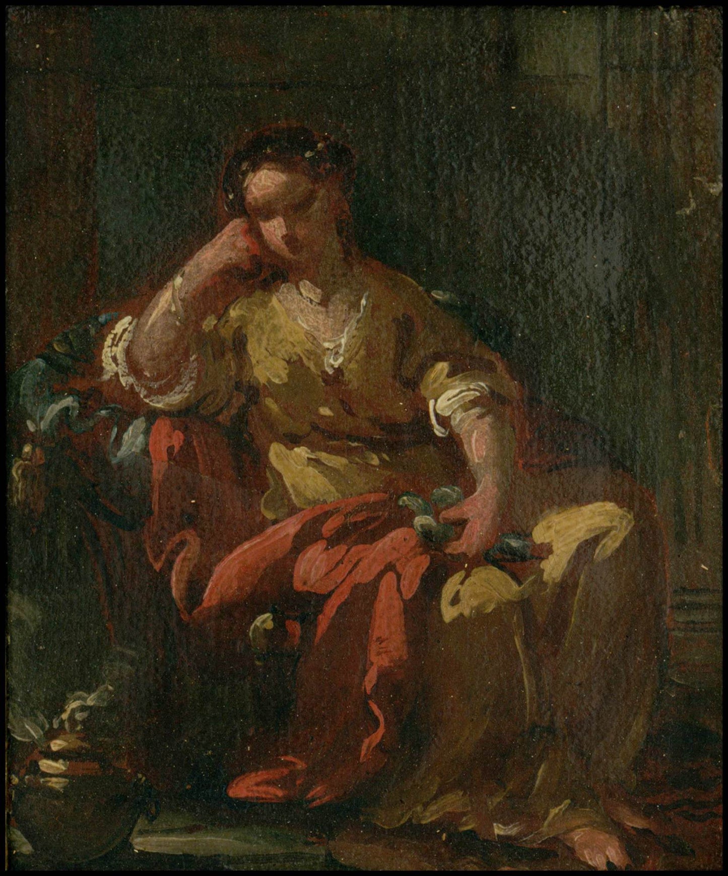 Seated Young Girl with a Bird in her Hand, vintage artwork by Joseph Marie Vien, 12x8" (A4) Poster
