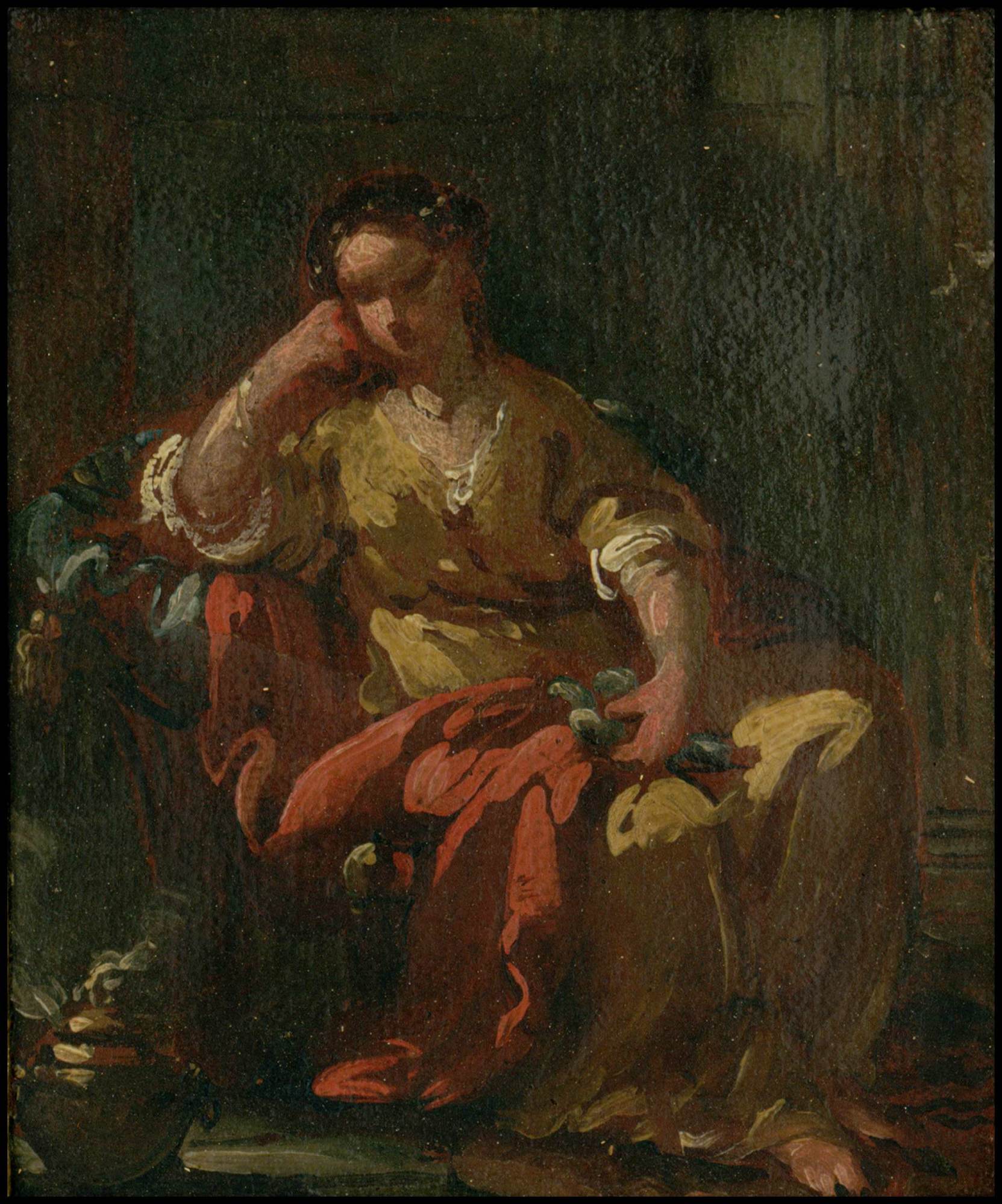 Seated Young Girl with a Bird in her Hand, vintage artwork by Joseph Marie Vien, 12x8" (A4) Poster