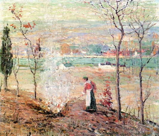 Burning Leaves, vintage artwork by Ernest Lawson, 12x8" (A4) Poster