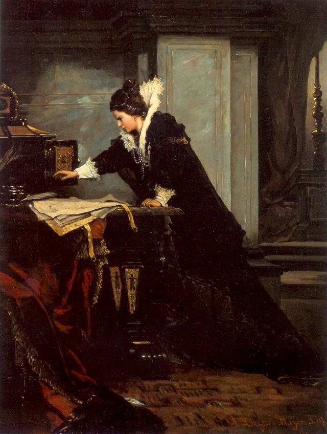 Queen Elisabeth Signs the Condemnation to Death to Mary Stuart, vintage artwork by Sándor Liezen-Mayer, 12x8" (A4) Poster