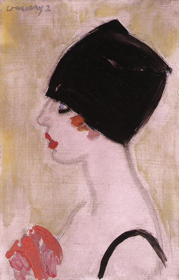 Woman in Profile with Black Turban by Janos Vaszary,A3(16x12")Poster
