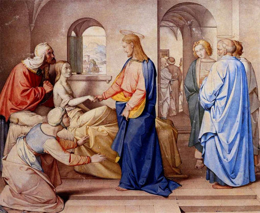 Christ Resurrects the Daughter of Jairus, vintage artwork by Johann Friedrich Overbeck, 12x8" (A4) Poster