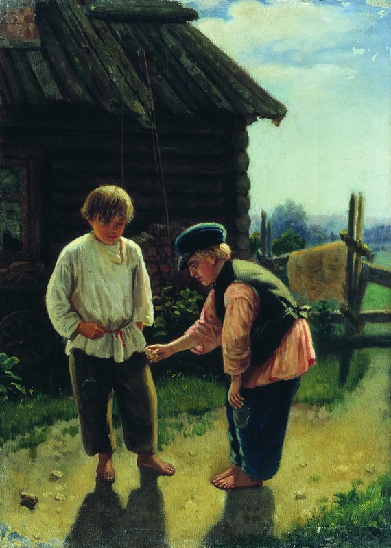 Boys Playing, vintage artwork by Alexei Korzukhin, 12x8" (A4) Poster