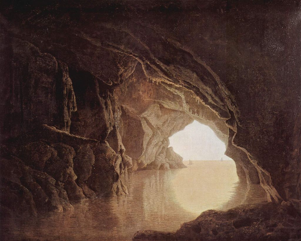 Cave in Evening, vintage artwork by Joseph Wright of Derby , 12x8" (A4) Poster