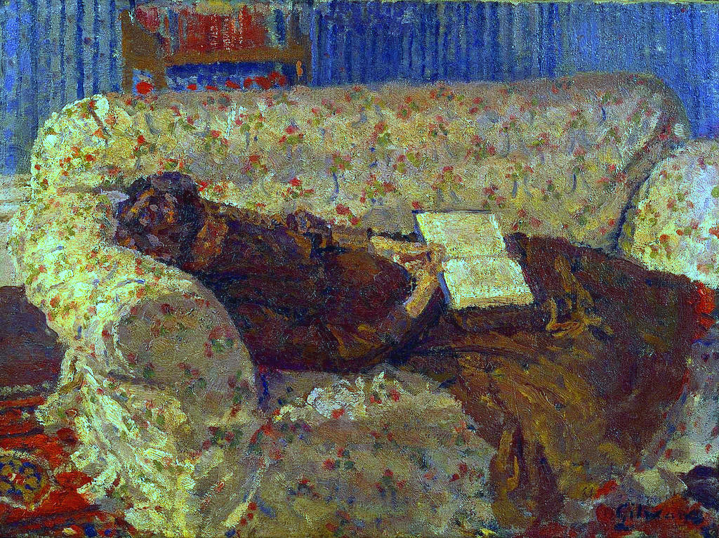 Lady on a Sofa, vintage artwork by Harold Gilman, 12x8" (A4) Poster