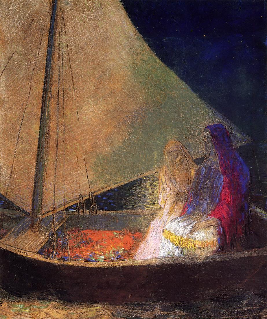 Boat with Two Figures, vintage artwork by Odilon Redon, 12x8" (A4) Poster