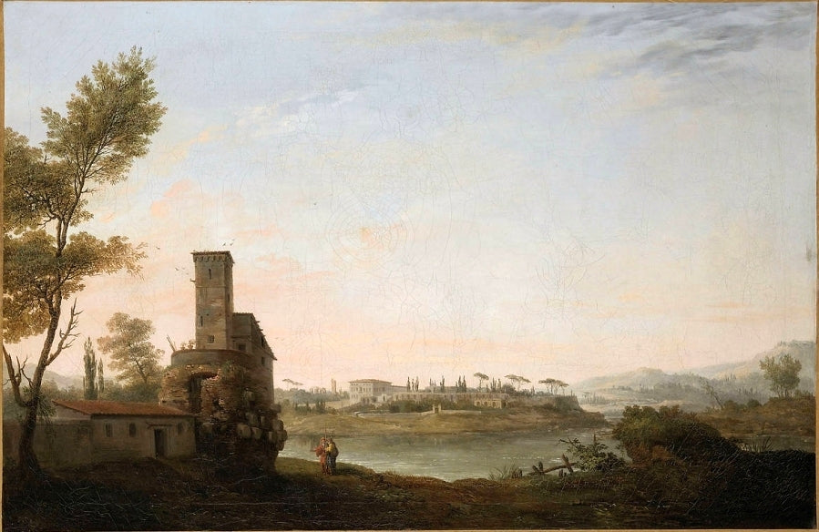 Italian Landscape, River Banks, vintage artwork by Cesar Van Loo, 12x8" (A4) Poster