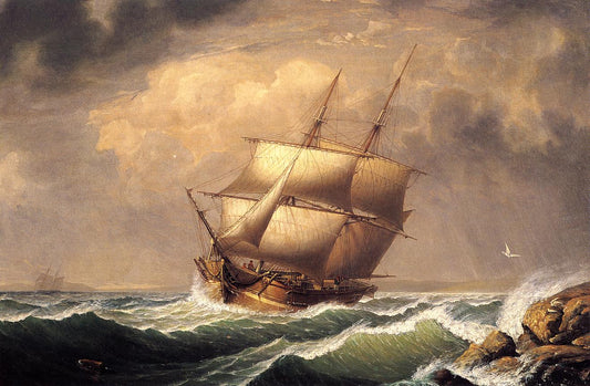 Merchant Brig under Reefed Topsails, vintage artwork by Fitz Henry Lane, A3 (16x12") Poster Print