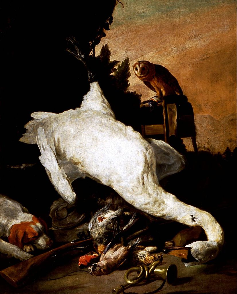 Hunting Still Life with a Swan, vintage artwork by Pieter Boel, 12x8" (A4) Poster