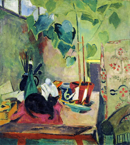 Cat with House Plant by Oskar Moll,16x12(A3) Poster