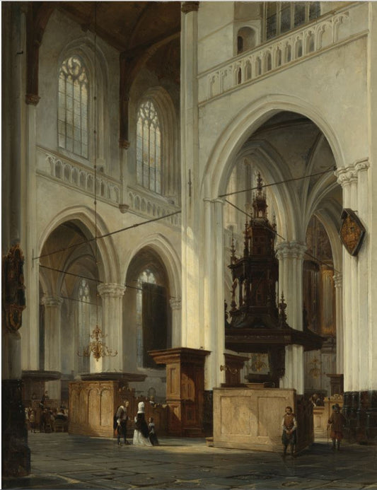Interior of the New Church in Amsterdam, vintage artwork by Cornelis Springer, A3 (16x12") Poster Print