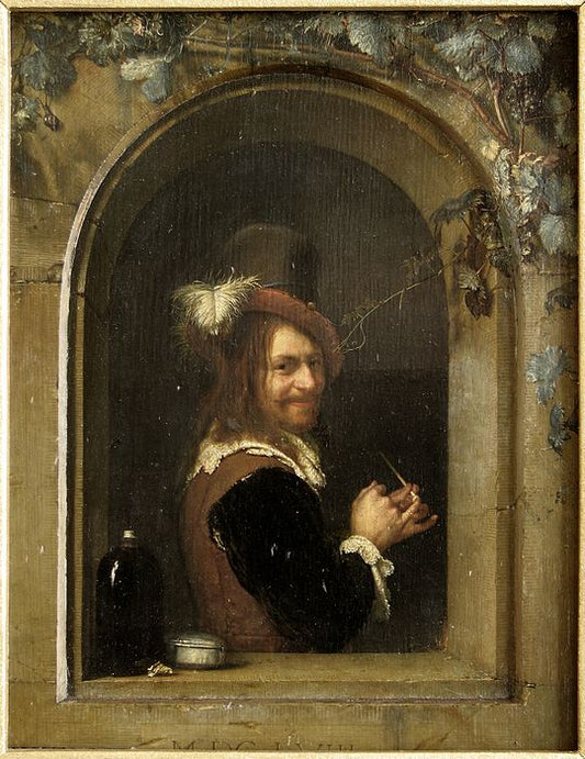 Man with Pipe at the Window, vintage artwork by Frans van Mieris the Elder, 12x8" (A4) Poster