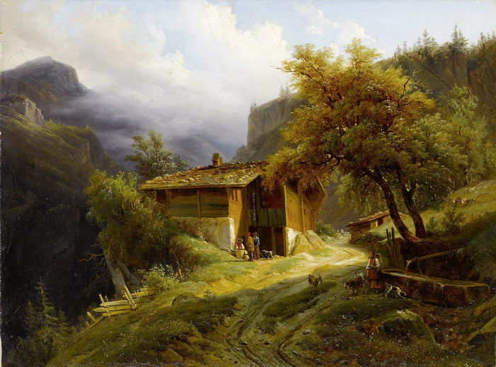 Mountain Landscape with farmhouse and figure, vintage artwork by Francois Diday, A3 (16x12") Poster Print