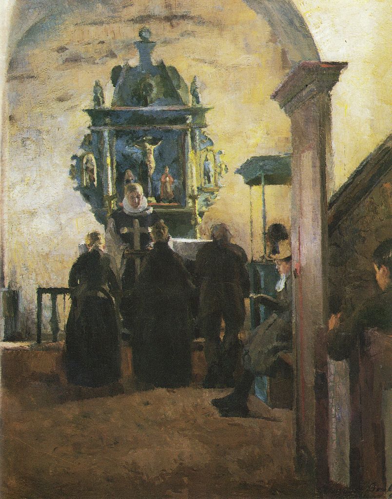 Altar in Tanum Church, vintage artwork by Harriet Backer, 12x8" (A4) Poster