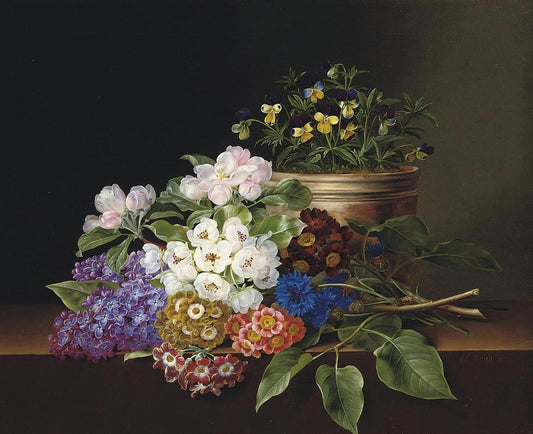 Apple Blossoms, Lilac, Violas, Cornflowers and Primroses, vintage artwork by Johan Laurentz (J.L.) Jensen, A3 (16x12") Poster Print