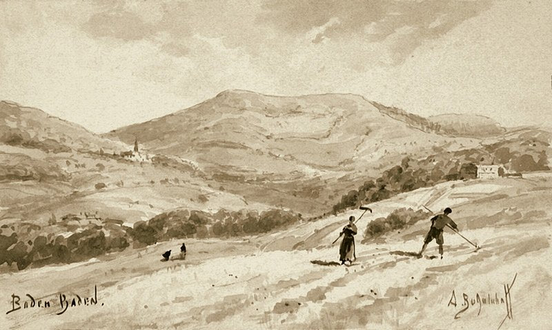 Baden-Baden. Haymakers, vintage artwork by Alexei Bogoliubov, 12x8" (A4) Poster