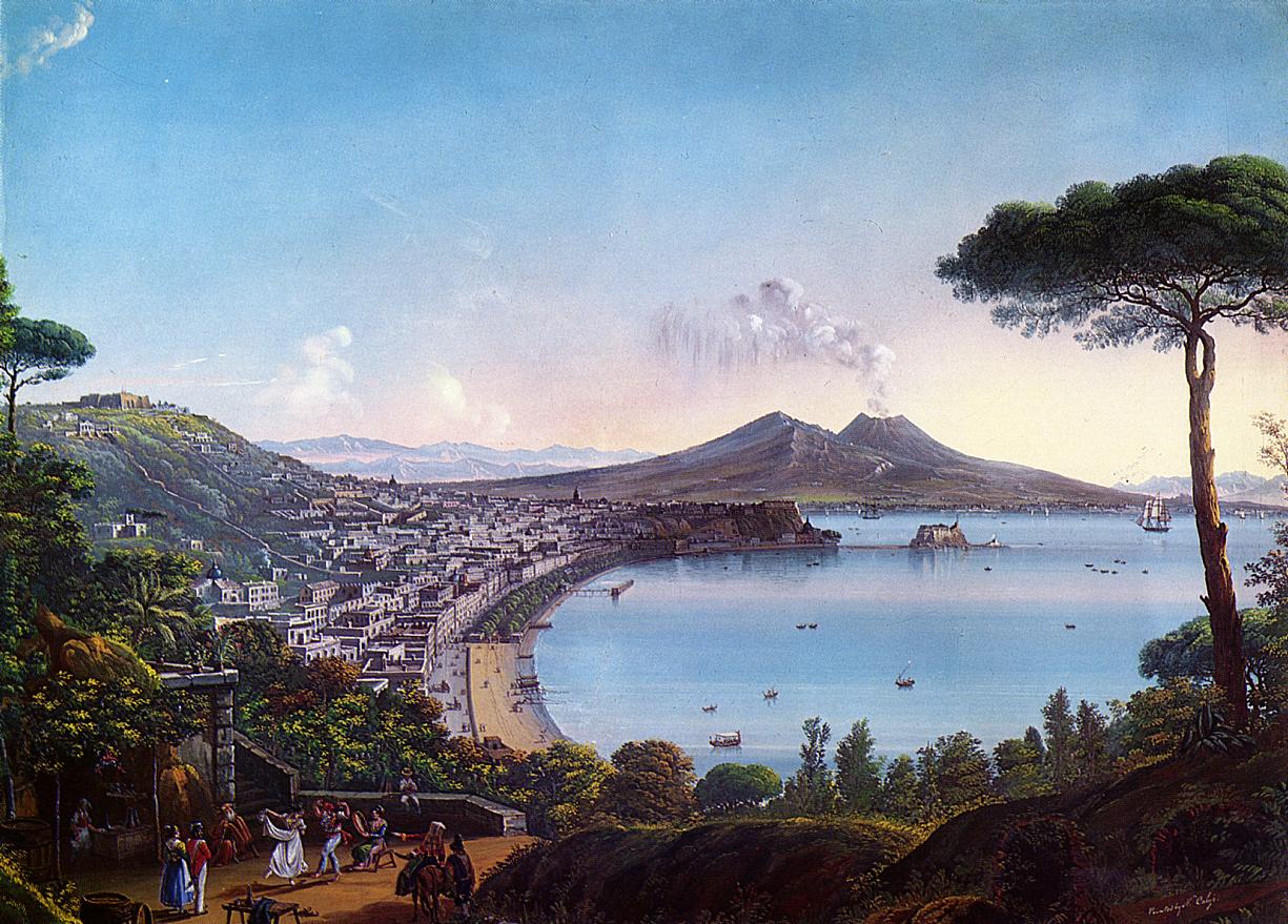 The Bay of Naples with an American Frigate, vintage artwork by Nicolino Calyo, A3 (16x12") Poster Print
