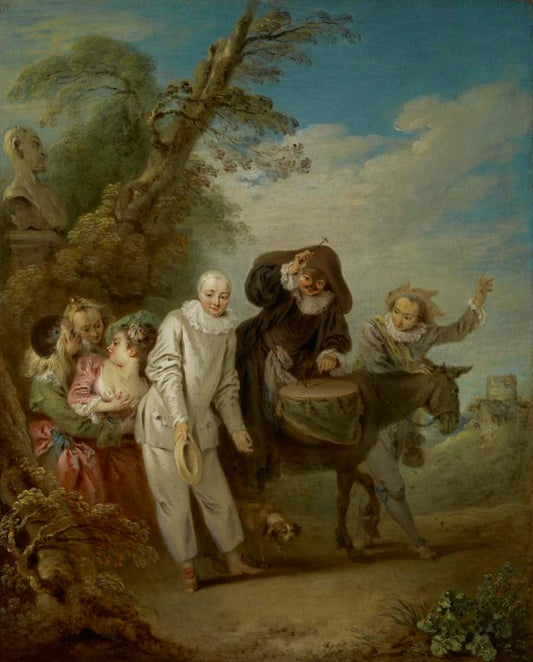 Procession of Italian Comedians, vintage artwork by Jean-Baptiste Pater, 12x8" (A4) Poster