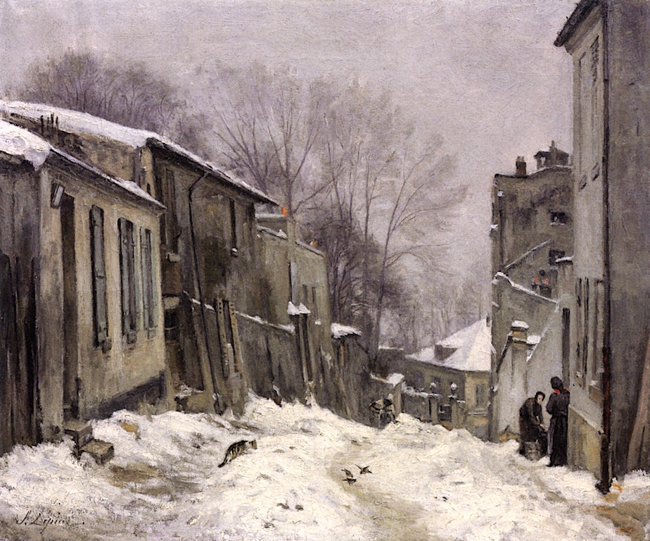 Montmartre, the Rue du Mont-Cenis, Snowy Effect, vintage artwork by Stanislas Lepine, 12x8" (A4) Poster