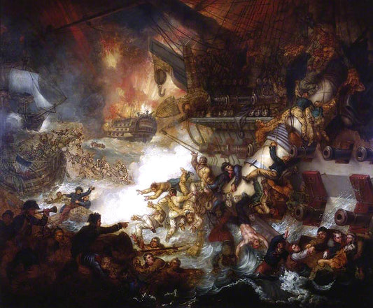 The Battle of the Nile: Destruction of 'L'Orient', 1 August 1798 (unfinished), vintage artwork by Mather Brown, 12x8" (A4) Poster
