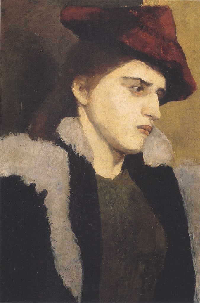 Portrait of a Young Lady in Red Hat, vintage artwork by Paula Modersohn-Becker, 12x8" (A4) Poster