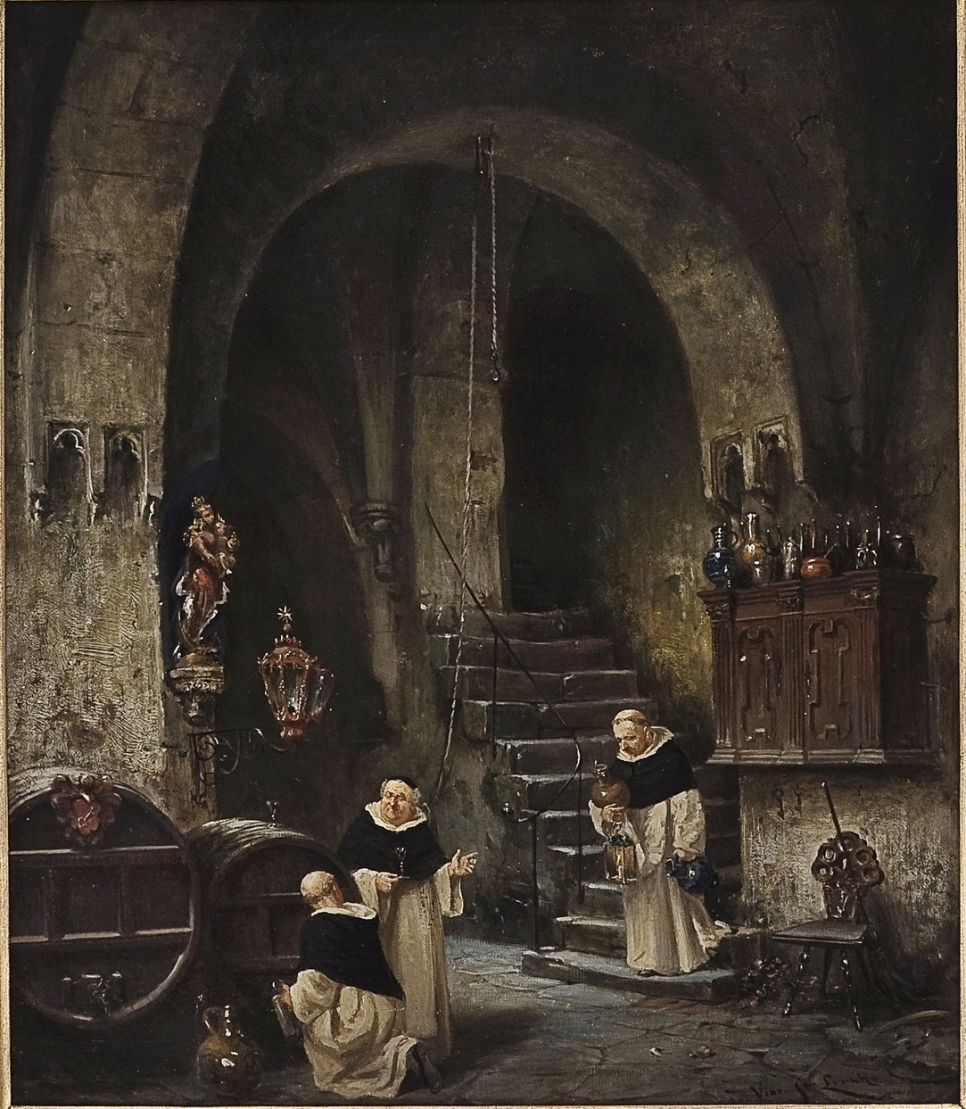 Monks in the Wine Cellar, vintage artwork by Vincent Stoltenberg Lerche, 12x8" (A4) Poster
