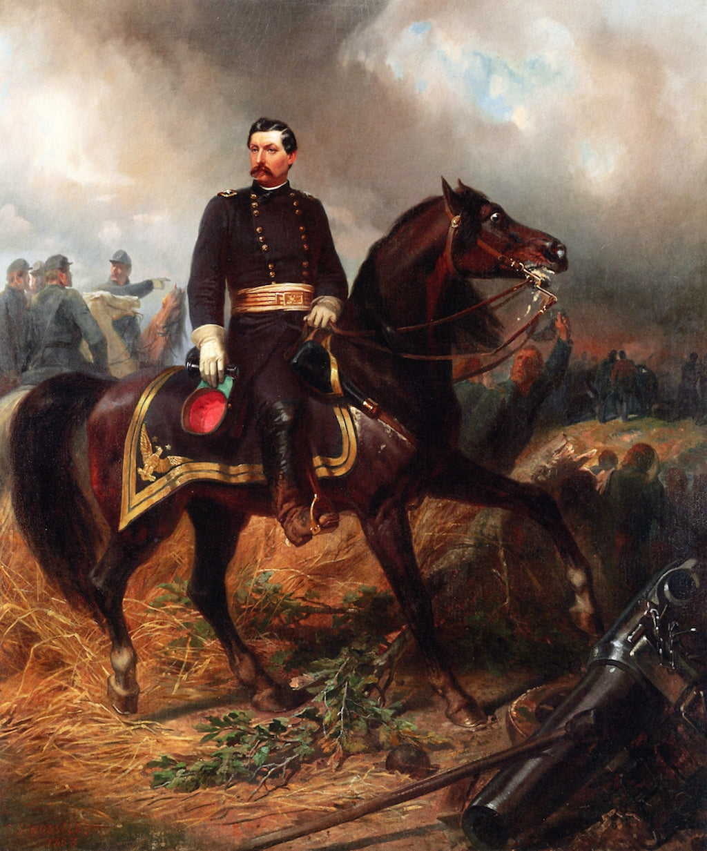 General George B. McClellan on the Battlefield of Antietam, vintage artwork by Christian Schussele, 12x8" (A4) Poster