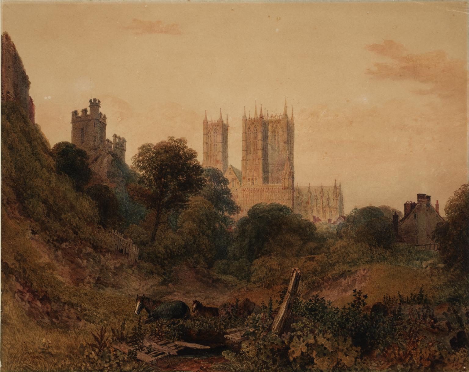 Lincoln Cathedral, from the Castle Moat, vintage artwork by Peter de Wint, 12x8" (A4) Poster