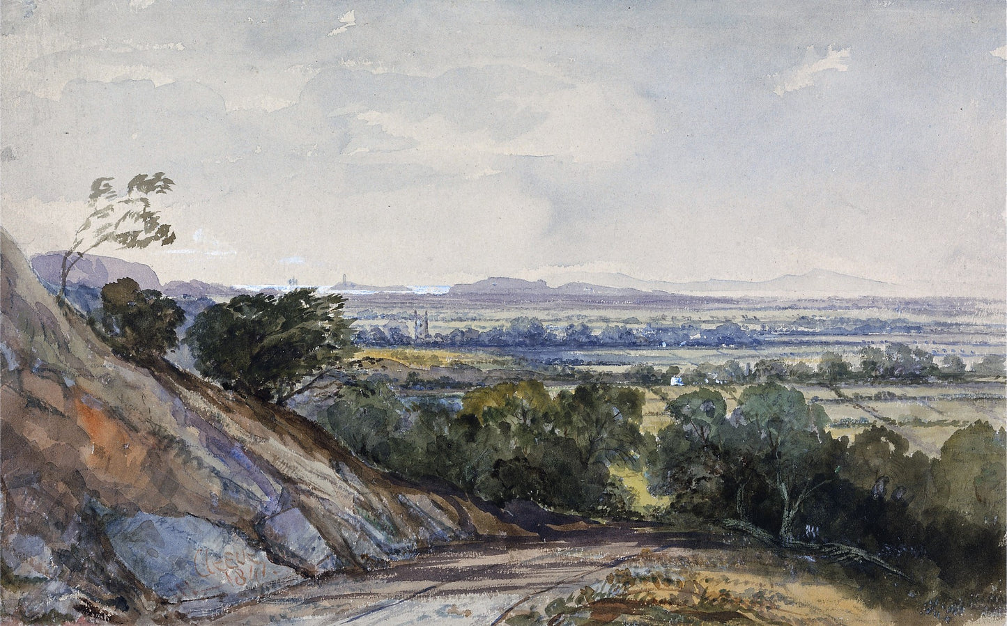 Cleeve, Somerset, with Bridgewater Bay in the Distance, vintage artwork by William James Müller, A3 (16x12") Poster Print