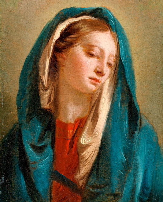 The Madonna Facing Front and Wearing a Blue Cloak, vintage artwork by Giovanni Battista Tiepolo, 12x8" (A4) Poster