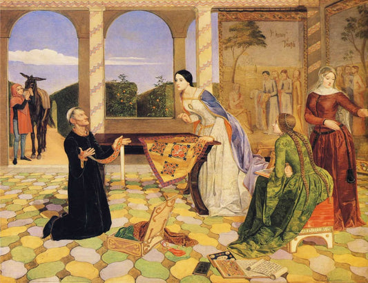 Berengaria's Alarm for the Safety of her Husband, Richard Coeur de Lion, awakened by  the sight of his girdle offered for sale at Rome, vintage artwork by Charles Allston Collins, 12x8" (A4) Poster