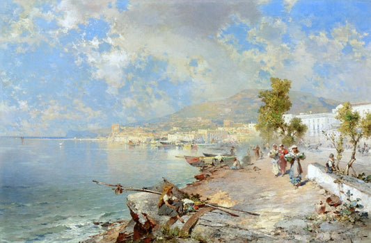 A View of the Gulf of Naples, vintage artwork by Franz Richard Unterberger, 12x8" (A4) Poster