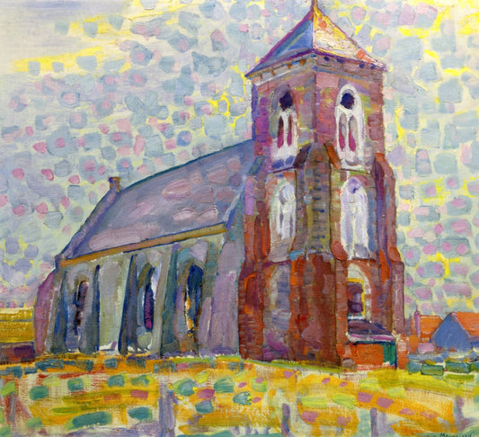 Church in Zoutelande, vintage artwork by Piet Mondriaan, 12x8" (A4) Poster