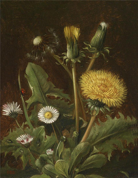 Still Life with dandelions, vintage artwork by Otto Didrik Ottesen, A3 (16x12") Poster Print