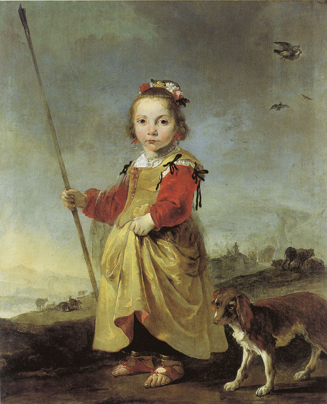 Girl as Shepherdess, vintage artwork by Jan Baptist Weenix, 12x8" (A4) Poster