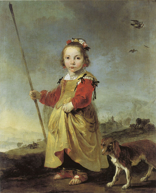 Girl as Shepherdess, vintage artwork by Jan Baptist Weenix, 12x8" (A4) Poster