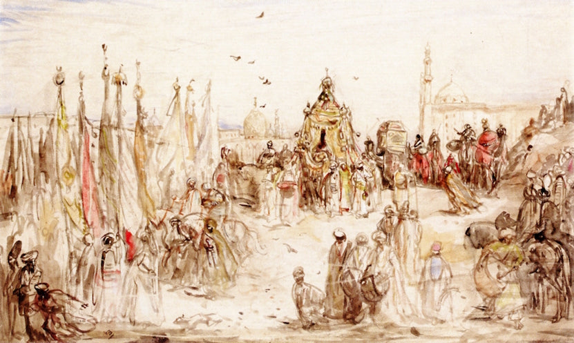 A Procession in Cairo, Egypt, vintage artwork by Marius Bauer, 12x8" (A4) Poster