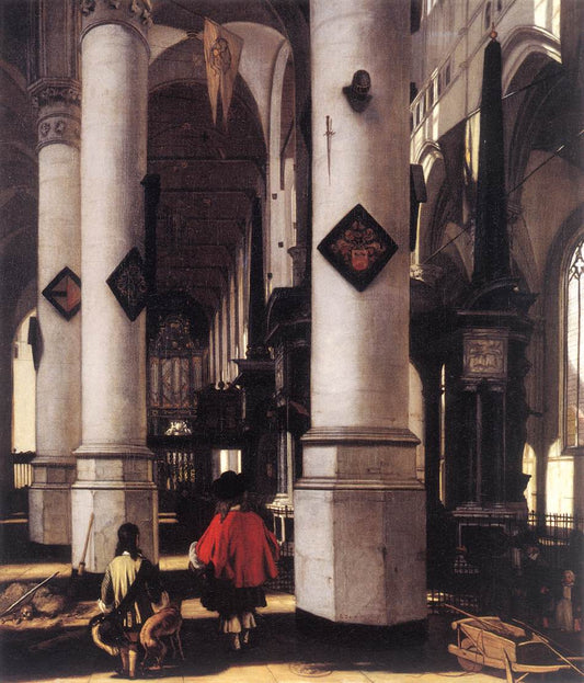Interior of the Nieuwe Kerk in Delft, vintage artwork by Emanuel de Witte, 12x8" (A4) Poster