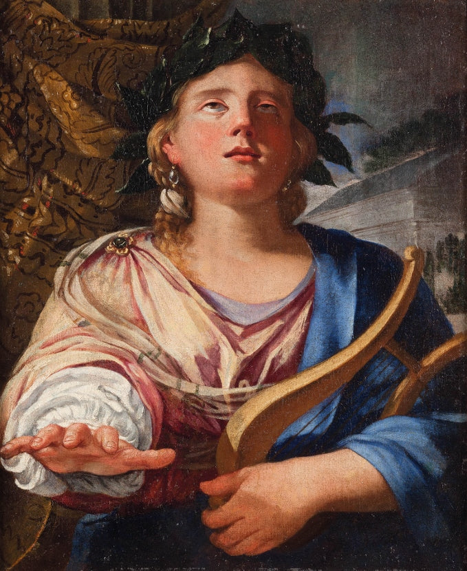 Apollo, music allegory, vintage artwork by Attributed to Filippo Gherardi, 12x8" (A4) Poster